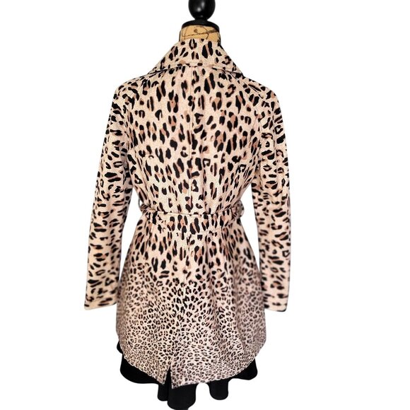 Ambition Leopard Print Trench Coat Belted Double Breasted Women's -L - Picture 4 of 10